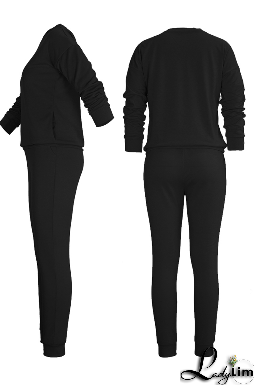 Yellow Fashion Lips Printed Patchwork O Neck Long Sleeve Two Pieces