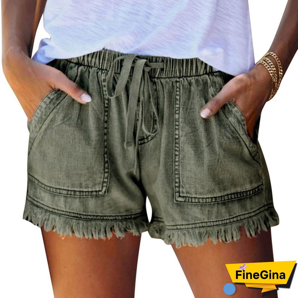 Summer Women Elastic Waist Casual Denim Shorts High Waist Slim Jean Shorts Women Hot Pants