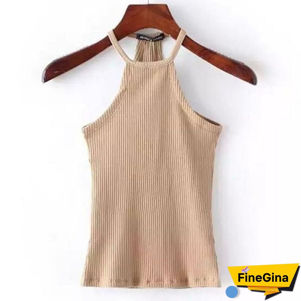 Women Summer Tops Off Shoulder Tank Top Knitted Cotton Halter Cropped Blouses Vest