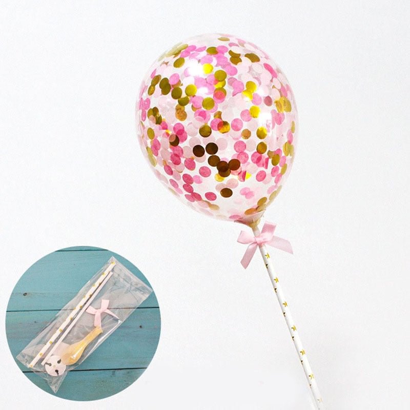 1 Set 5inch Confetti Balloon Cake Topper Decoration with Paper Straw Bow Baby Shower Favors Wedding Birthday Party Supplies
