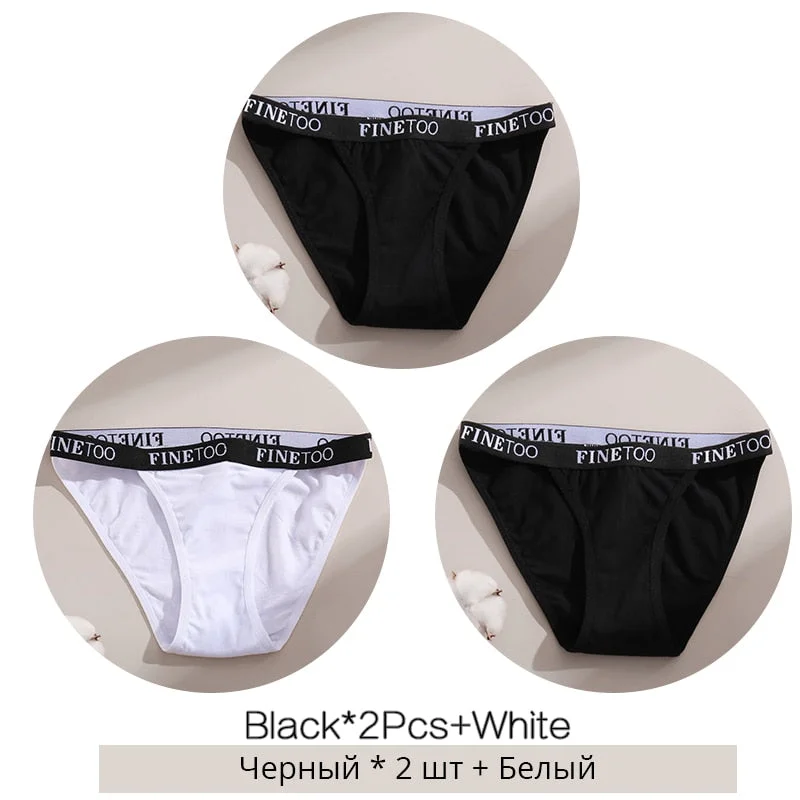 FINETOO 3Pcs/set Cotton Briefs Women Low-rise Panties M-XL Ladies Underwear Sexy Letter Belt Underpants Comfortable Lingerie New