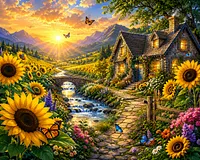 Sunflower Valley Cottage - Diamond Painting