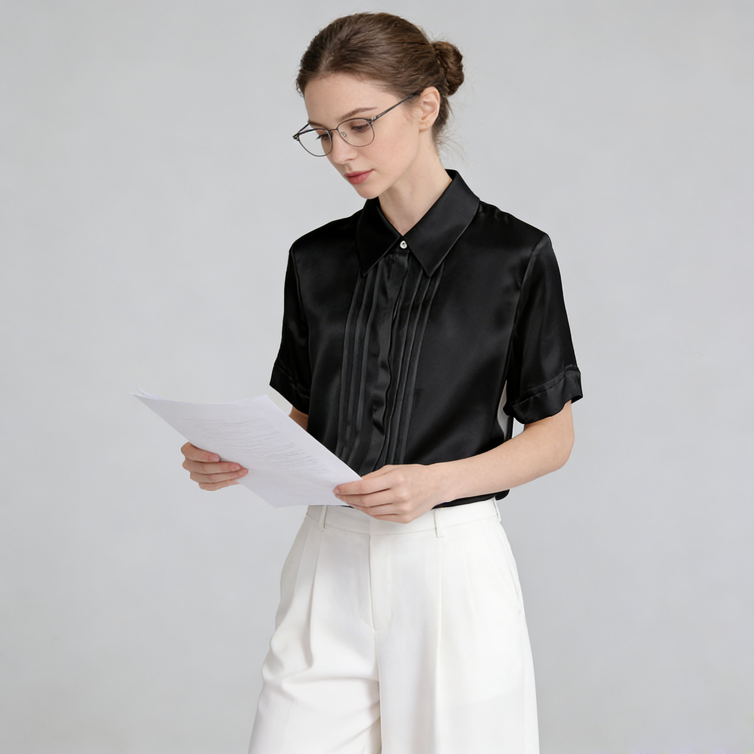 22 MM Polo Collar Short Sleeves Silk Blouse Shirt For Women REAL SILK LIFE