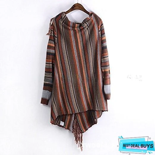 Asymmetrical Long Sleeve Stripes Casual Sweater