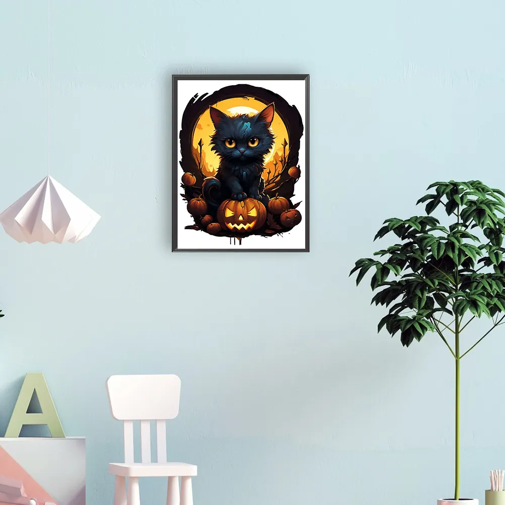 Full Round Diamond Painting 30*40cm - Halloween Black Cat