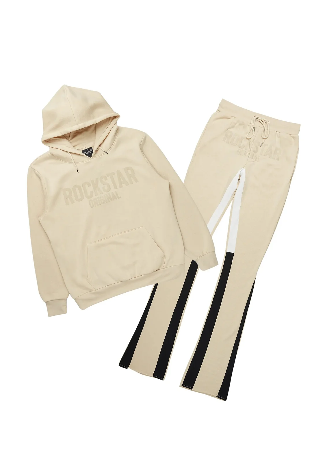 Sana Beige Hoodie/Stack Flare Track Pant Set