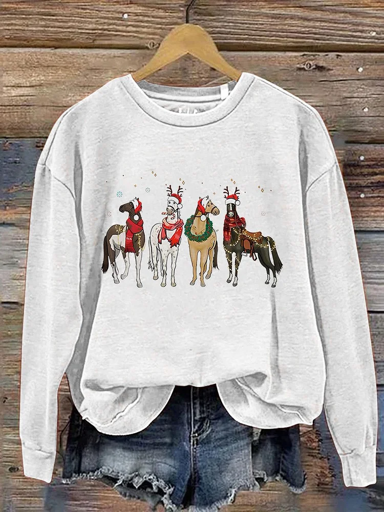 Christmas Horse Christmas Western Christmas Cowboy Christmas Horse Lover Farm Animal Print Casual Sweatshirt socialshop