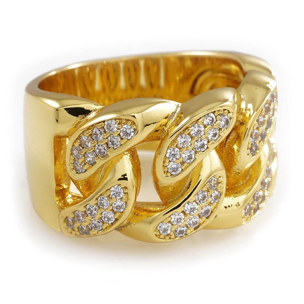 Gold Rhodium Iced Cuban Link Ring-VESSFUL