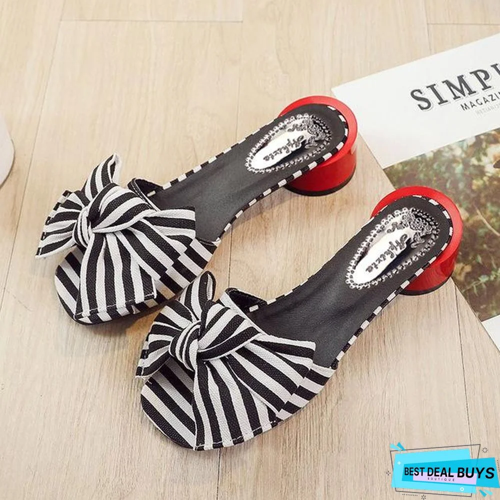 Women Flower Round Heels Sandals Slippers Summer Mules Slides Shoes