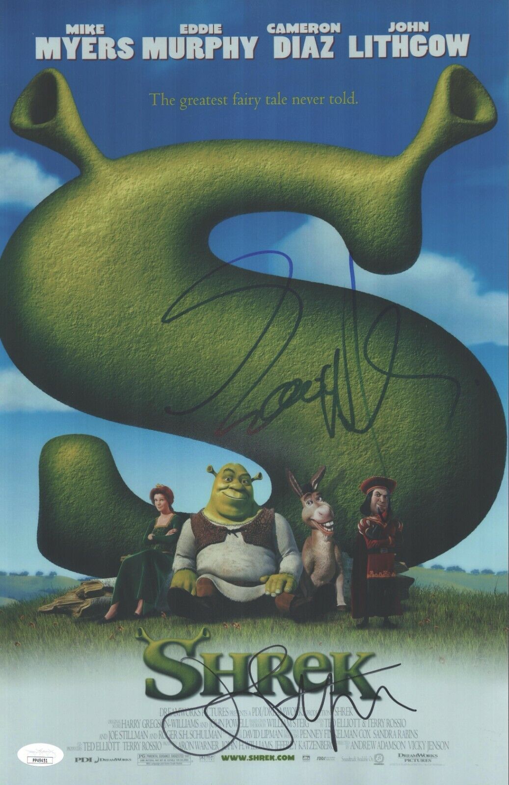 Eddie Murphy John Lithgow Signed 11x17 Shrek Authentic Autograph JSA COA