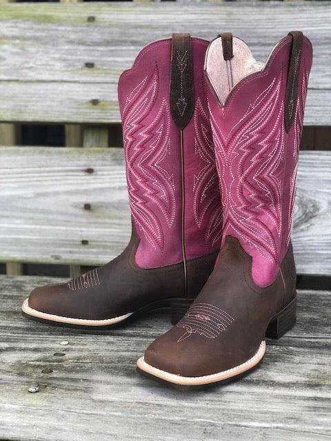 Women's Pinnacle Distressed Brown & Fuchsia Square Toe Boots