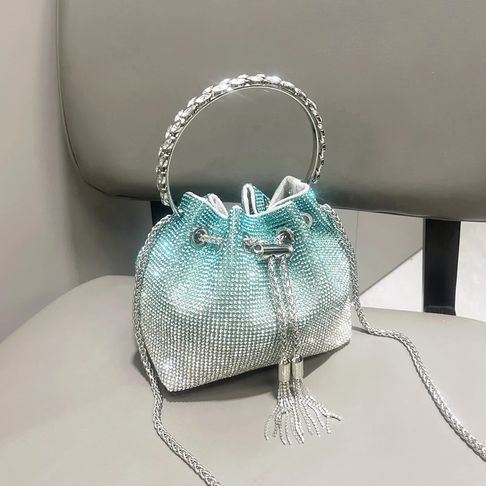 Shining Elegant Ombre Sparkling Crystal Rhinestone Large Capacity Evening Party Tote Bag