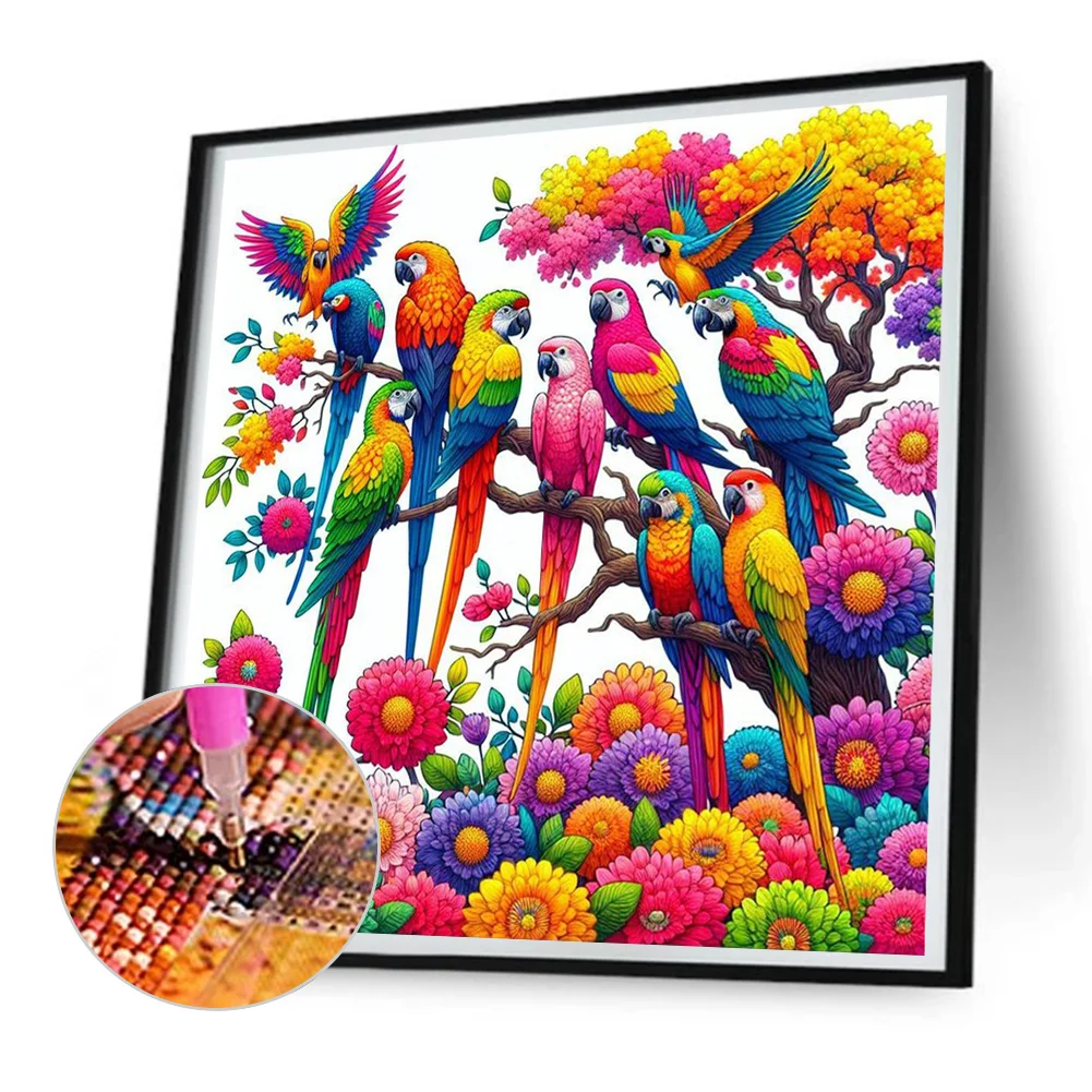 Diamond Painting - Full Round Drill - Colorful Parrots(Canvas|30*30cm)
