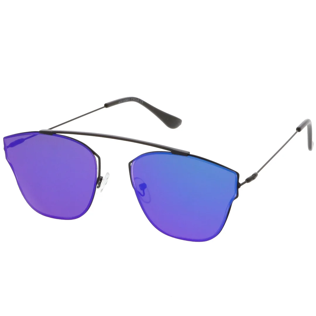 Modern Ultra Slim Metal Curved Crossbar Colored Mirror Flat Lens Pantos glasses 57mm