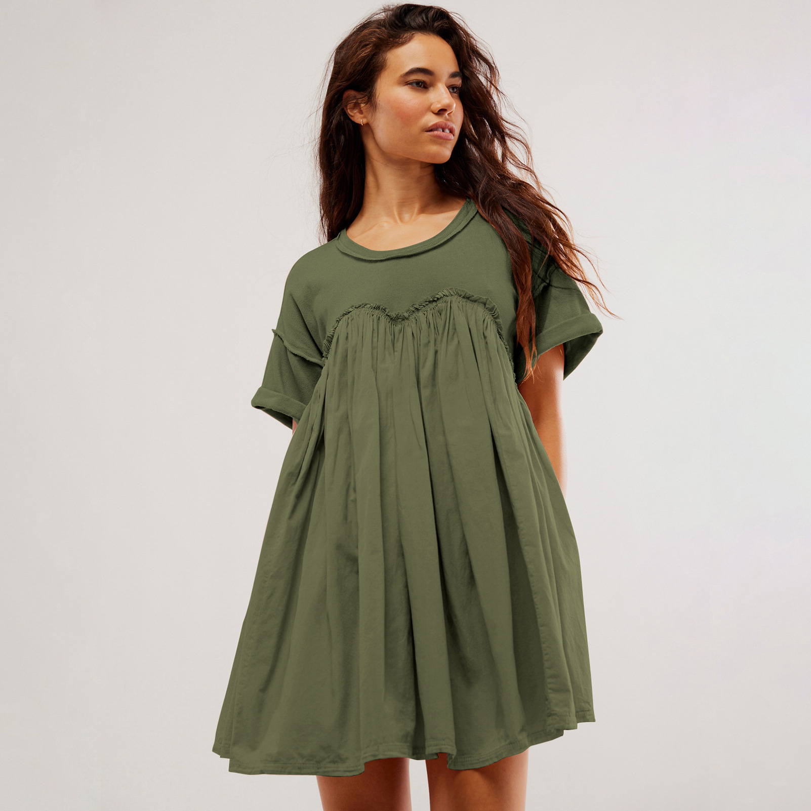 Mature Women Short Skirt Summer Casual Short Sleeve Holiday Dress 