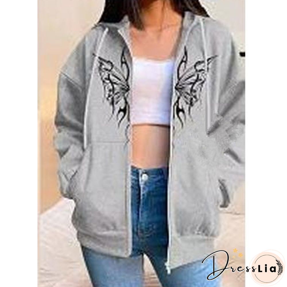 Butterfly Jacket For Women Fairy Grunge Long Sleeve Coat Y2k Ladies Hooded Tops With Pockets E Girl Clothes
