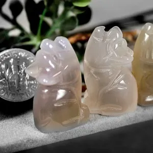 pornhint Pornhint Golden Gray Rock Quartz Crystal Howling Wolf Totem Fetish Stone Figurine 8955