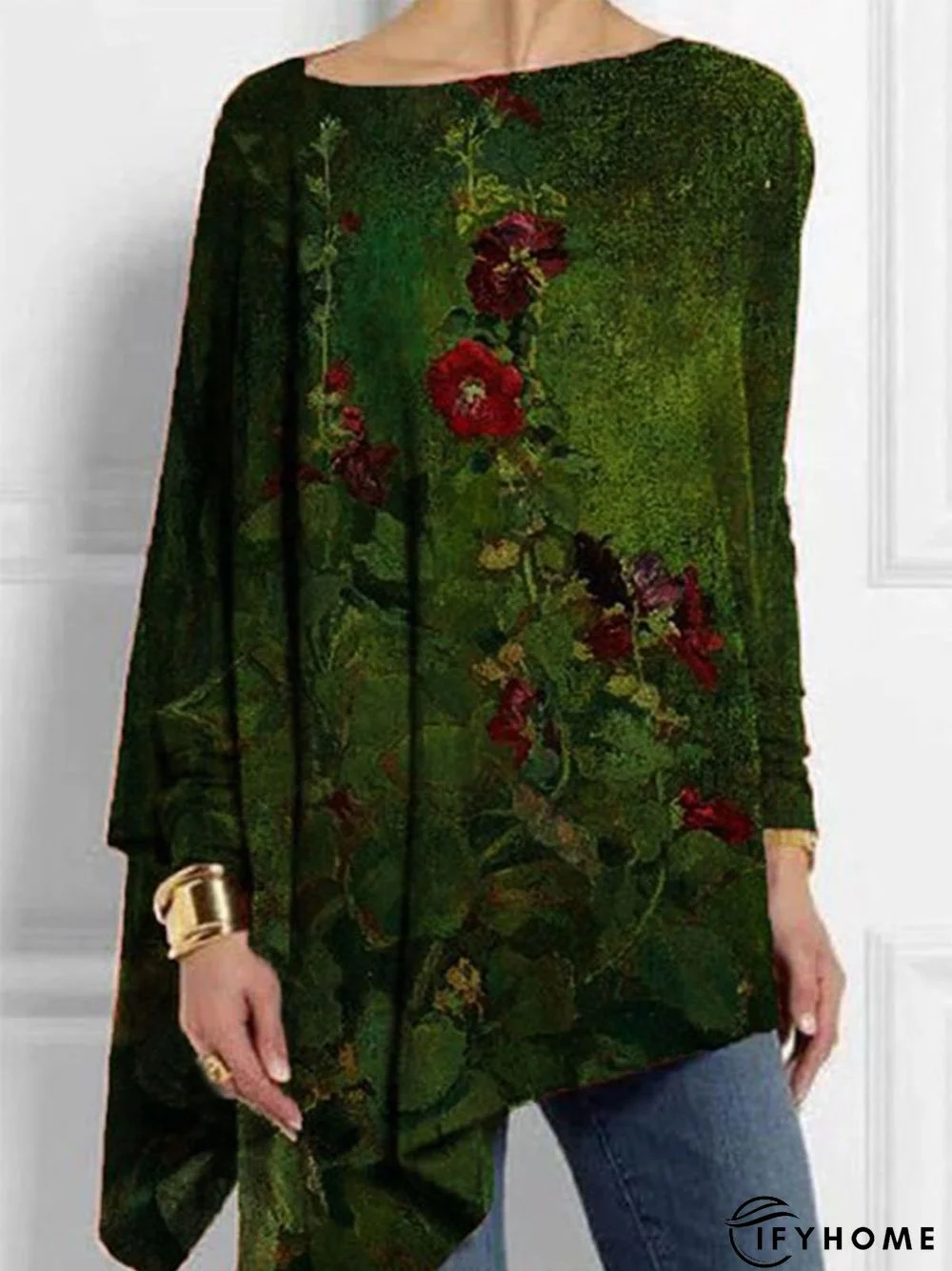 Long Sleeve Floral Floral-Print Casual Top | IFYHOME