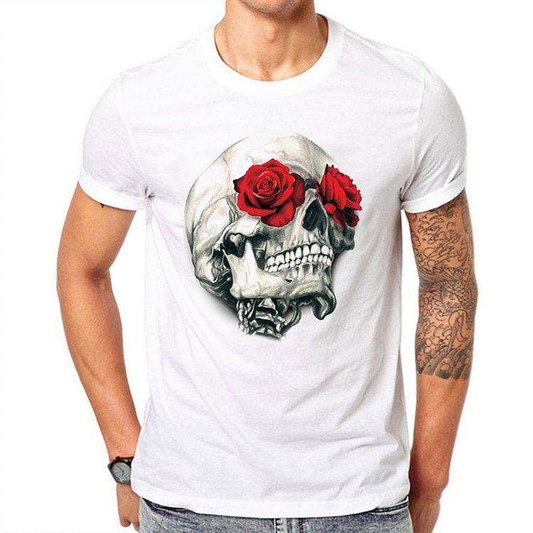 Round Neck Skull Print European Short Sleeve Men's T-shirt