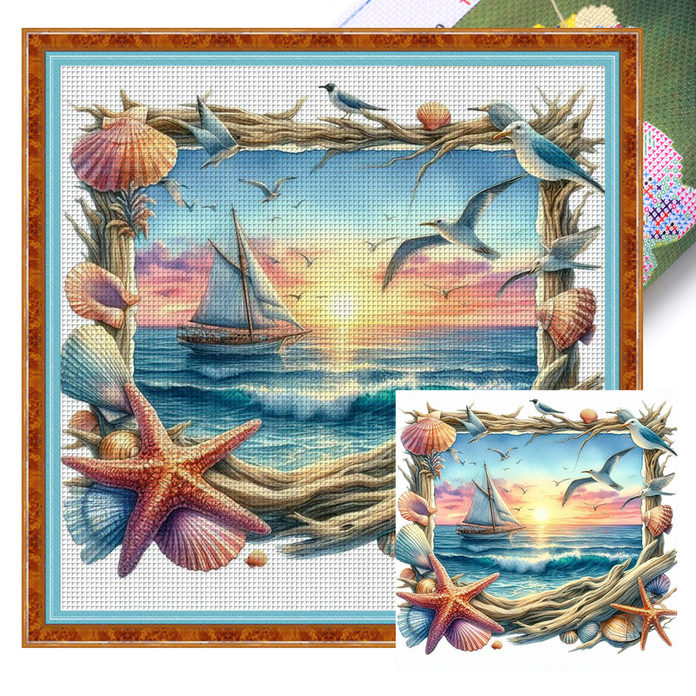 Beach Scenery Full 11CT Pre-stamped Canvas(45*45cm) Cross Stitch