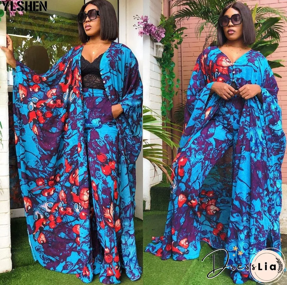 Summer African ClothesFor Women Two Piece Set Dashiki Fashion Long Dress Sets Pants Suits Outfits Party Dresses Plus Size