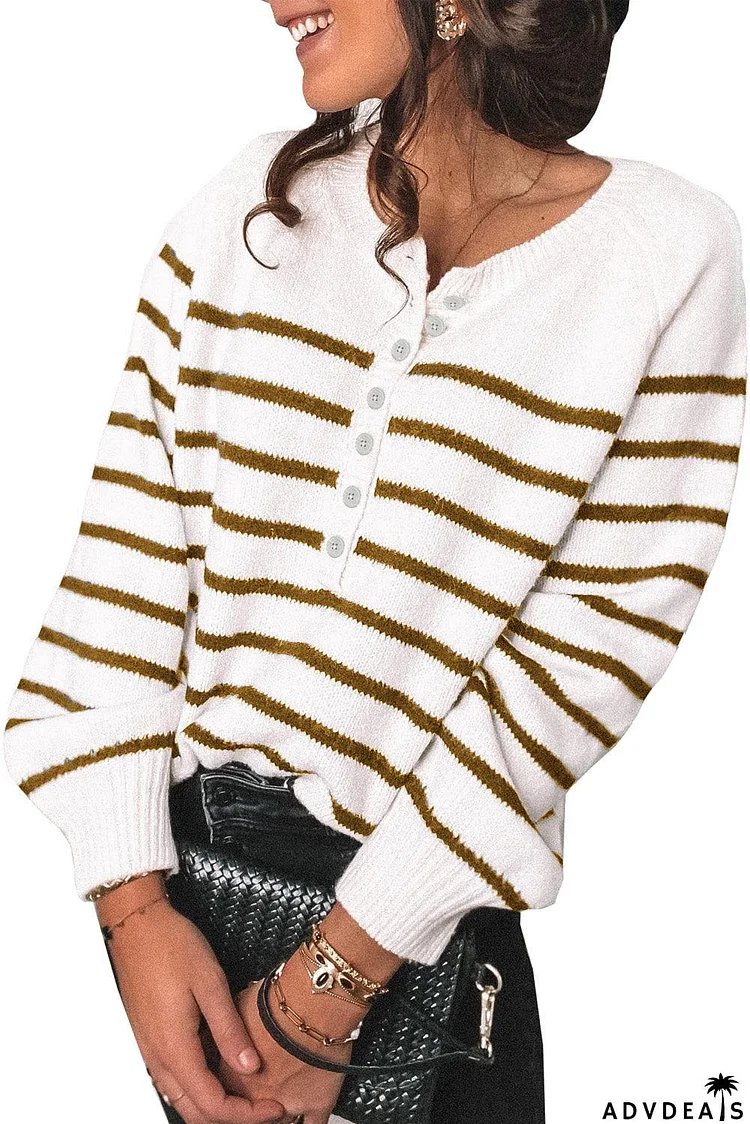 Striped Buttoned Knitted Sweater