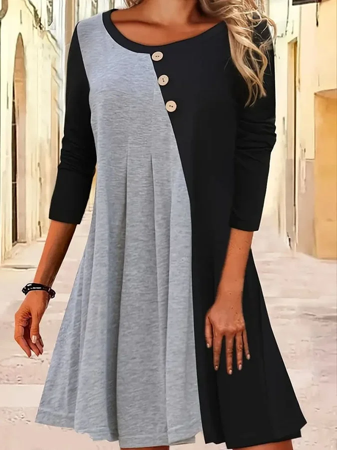 Women'S Casual Patchwork Contrast Color Dress 