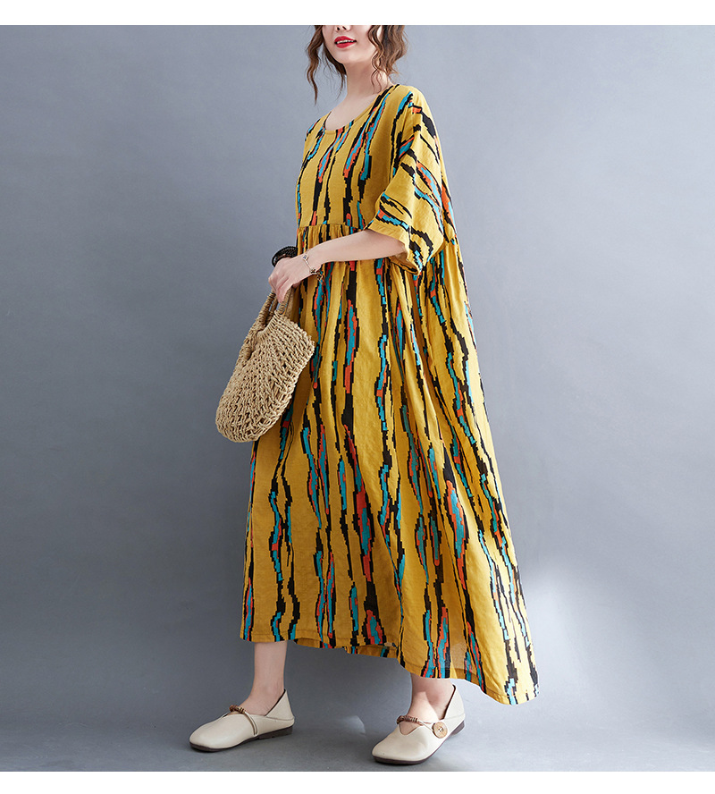 Vintage Striped Print Half Sleeve Midi Dress