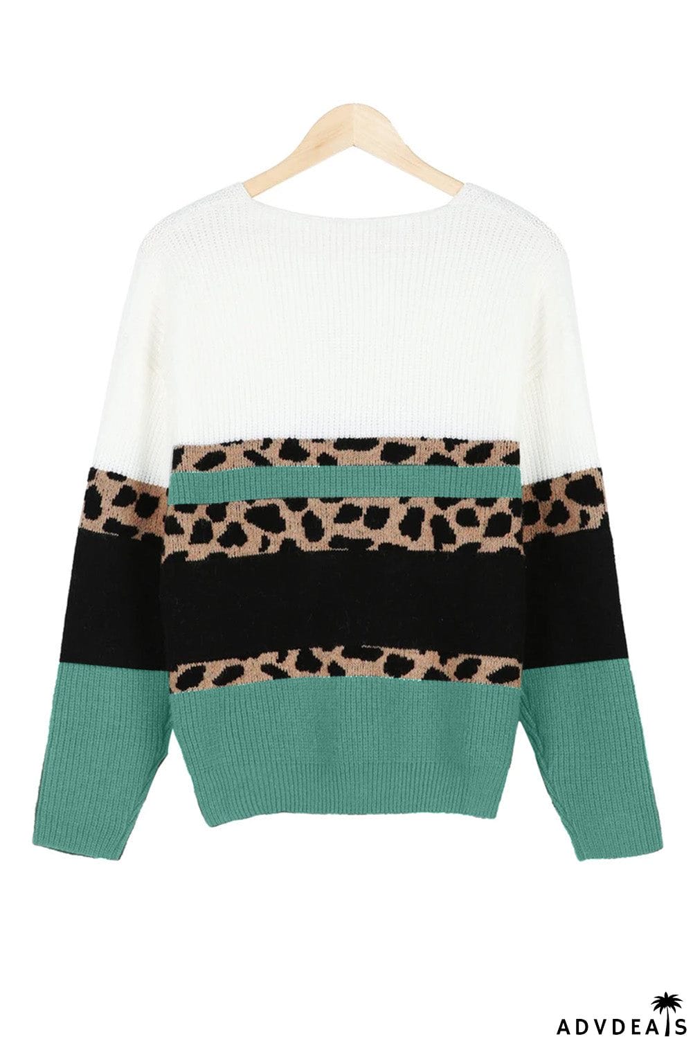 Print Color Block V Neck Sweater
