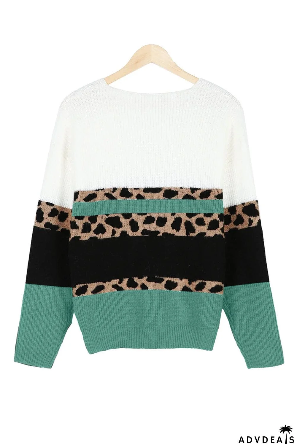 Print Color Block V Neck Sweater