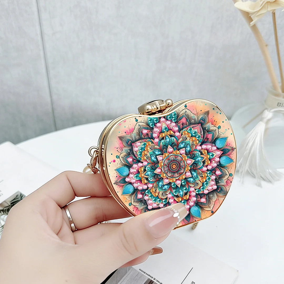 Mandala DIY Acrylic Love Diamond Art Painting Card Case Wallet with Chain Small Diamond Painting Crossbody Bag for Adults Women Girls Gift