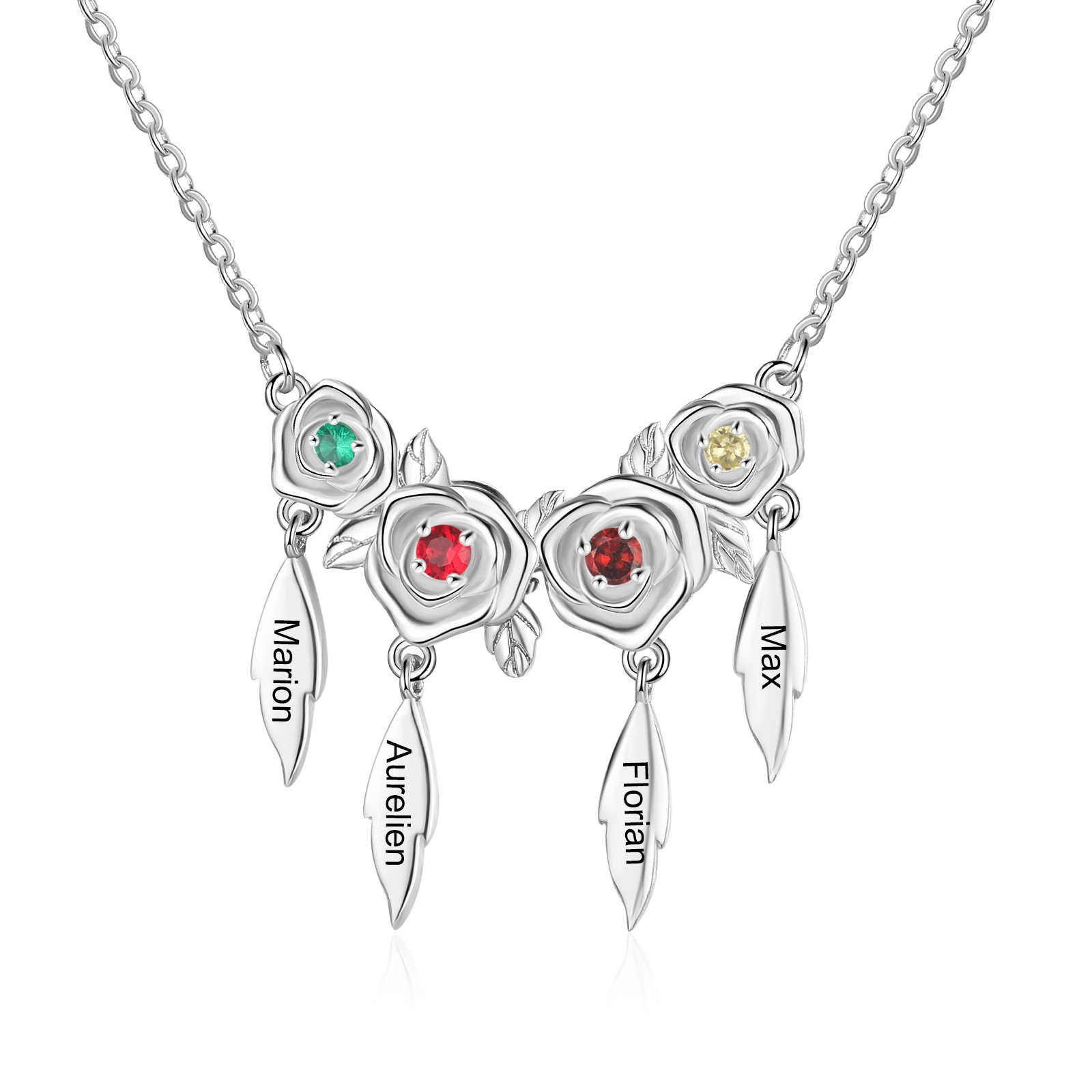Personalized Dream Catcher Necklace Custom 4 Names Rose Flower Necklace
