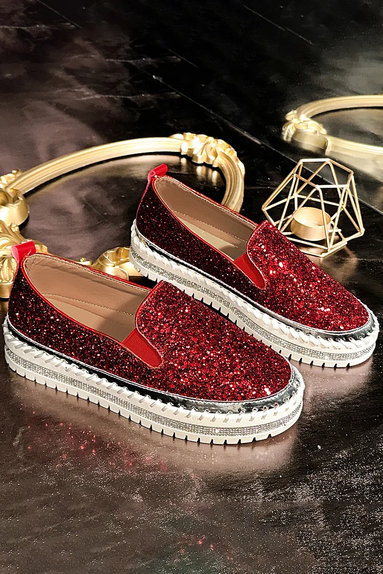Solid Color Slip On Glitter Platform Casual Shoes