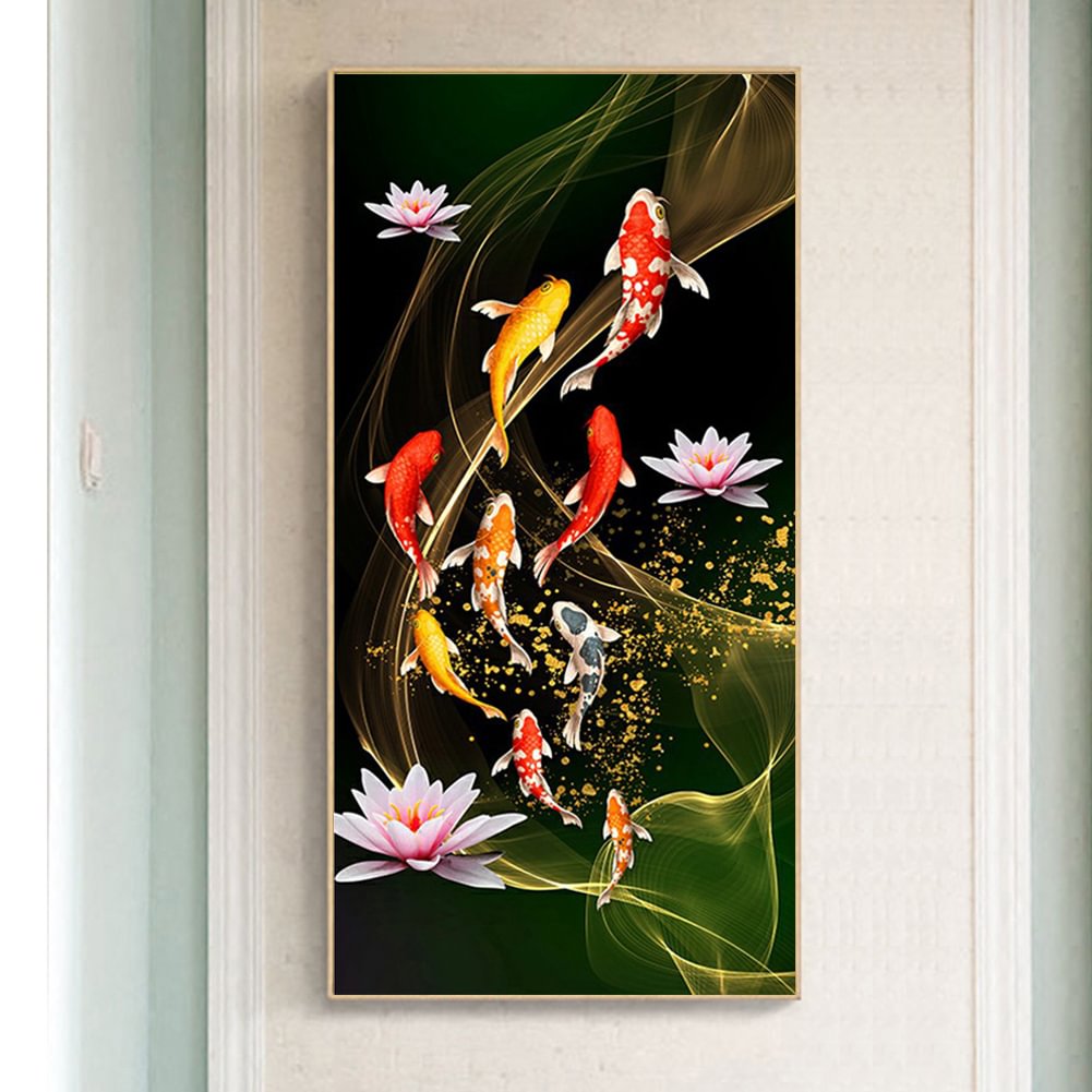 45x85cm Koi Fish Lotus - Full Round Diamond Painting 45x85cm