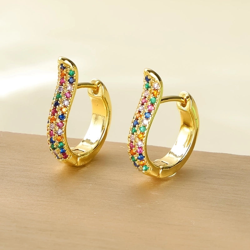 1 Pair Elegant Minimalist U Shape Round Inlay Copper Zircon 18K Gold Plated Earrings2