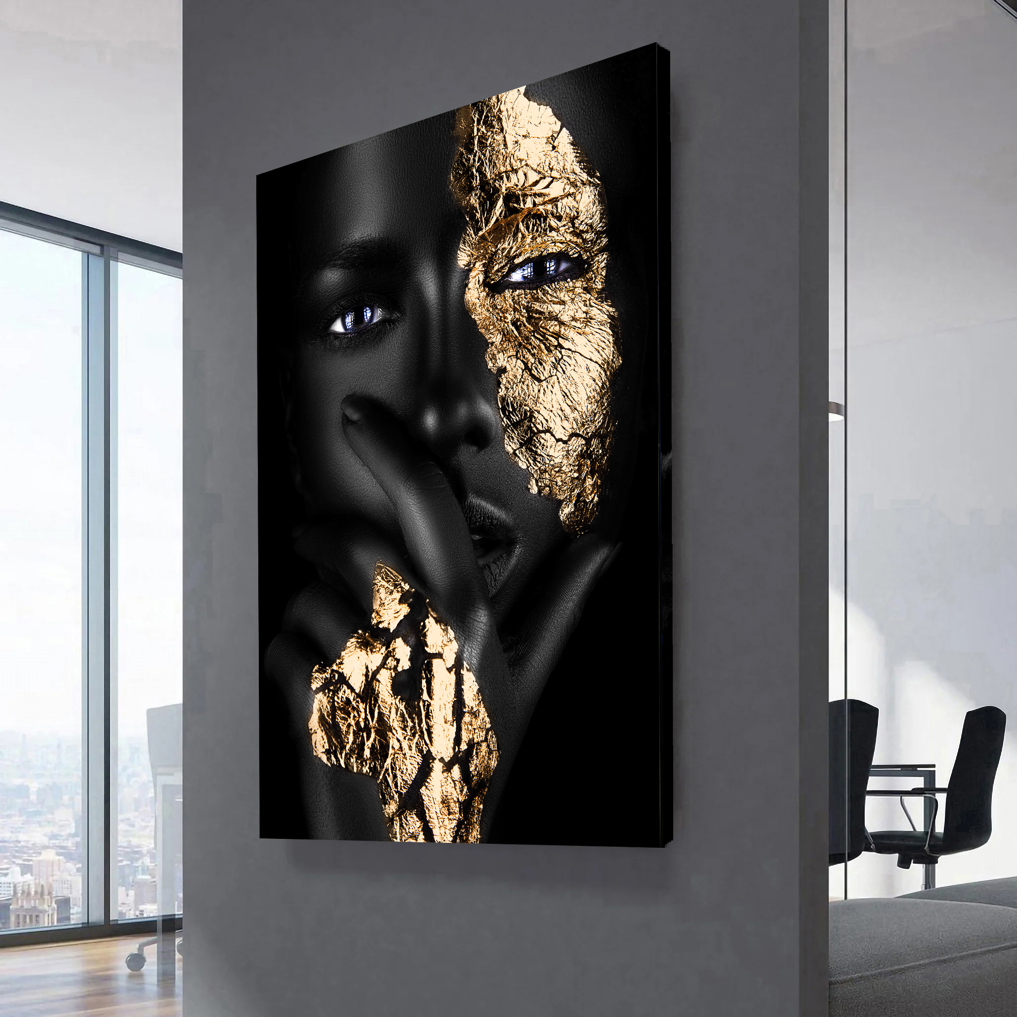 Black Beauty African Model with Gold Mask Canvas Wall Art 