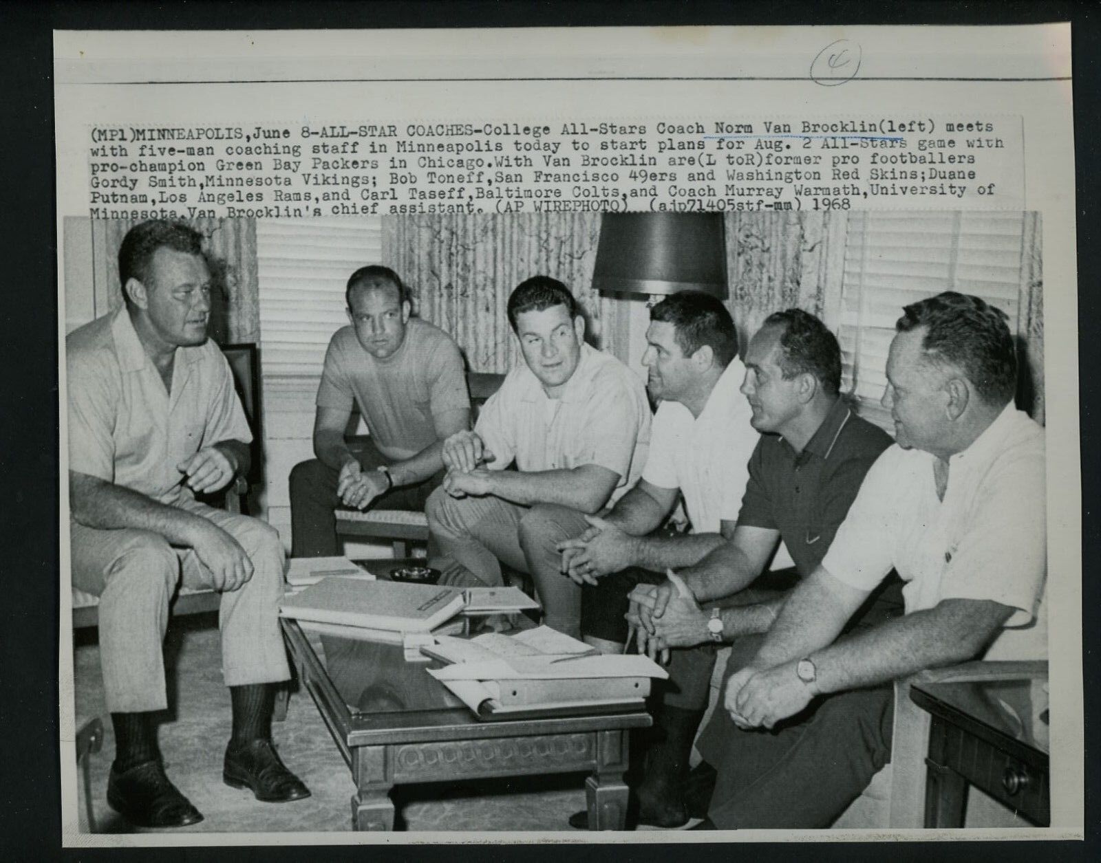 1968 College Football All-Star Coaches Press Photo Poster painting Van Brocklin Toneff Taseff