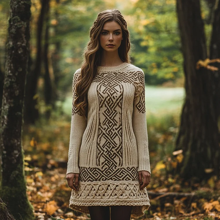 Women's Tribal Celtic Knot Contrast Sweater Dress