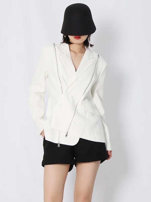 Women's fashion loose asymmetric metal zipper decorated suit Flusfy