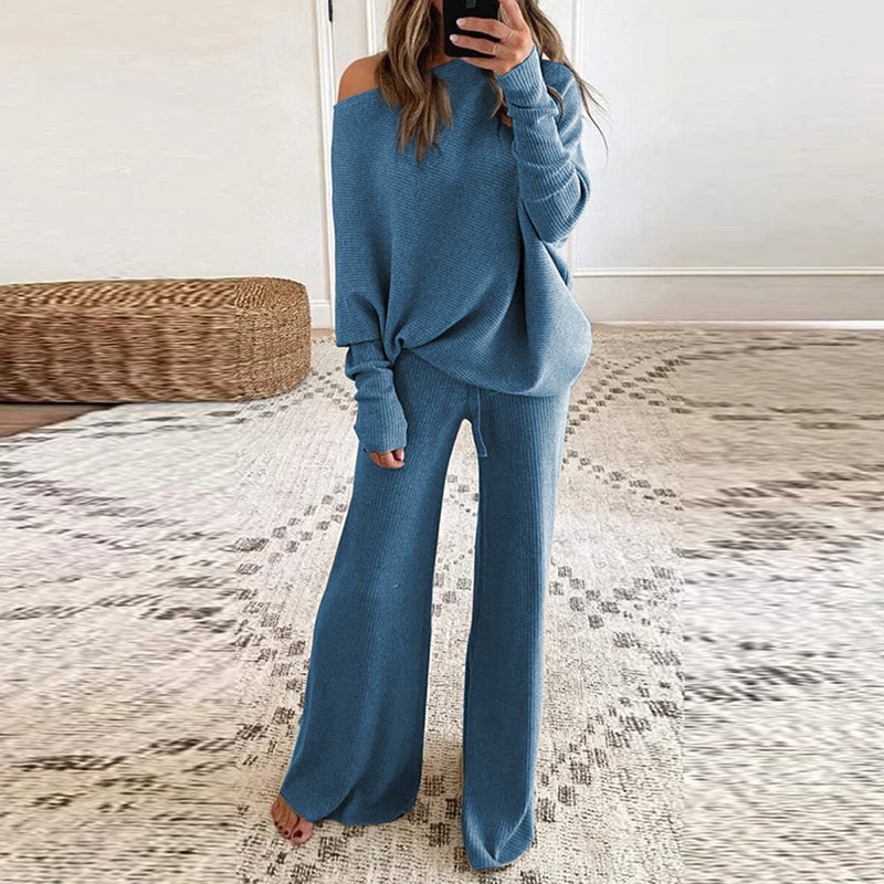 Homewear Women 2 Piece Set Spring Autumn Loose Pullover Tops + Wide Leg Pants Sports Suit Lady Casual Soft Sportswear Tracksuits
