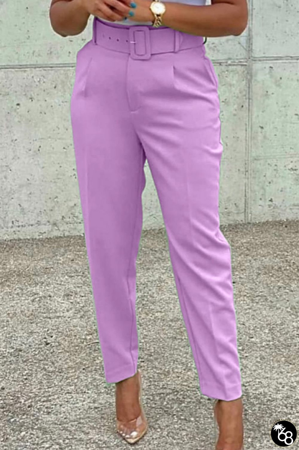 Light Purple Casual Solid Patchwork With Belt Regular High Waist Conventional Solid Color Trousers | 168DEAL
