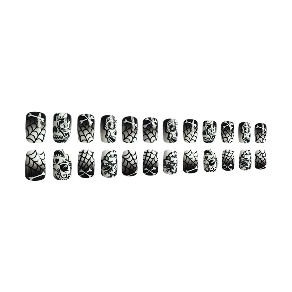 Churchf Churchf Chinese Nail Demon Bone Spider Web Halloween Element Fake Nail Finished Products Wear Nail Holiday Nail