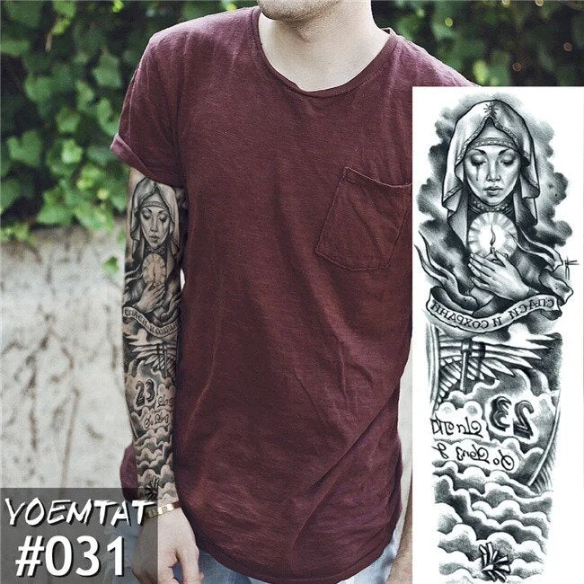 Large Arm Sleeve Tattoo Sketch Lion Tiger Waterproof Temporary Tatoo Sticker Wild Fierce Animal Men Full Bird Totem Tatto