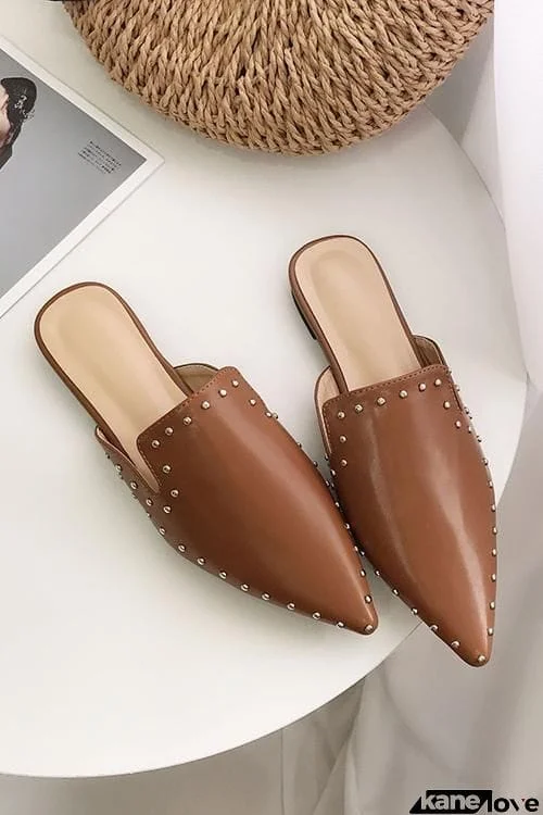 Rivet Point Toe Mules Flats