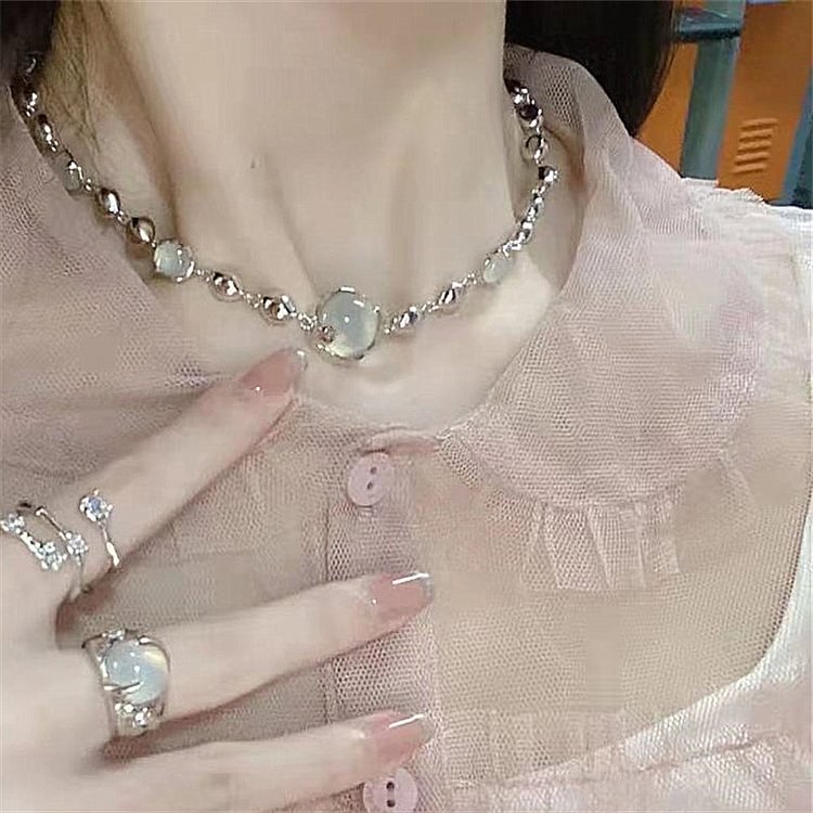 Fashion Trendy Stainless Steel Cymophane Necklace