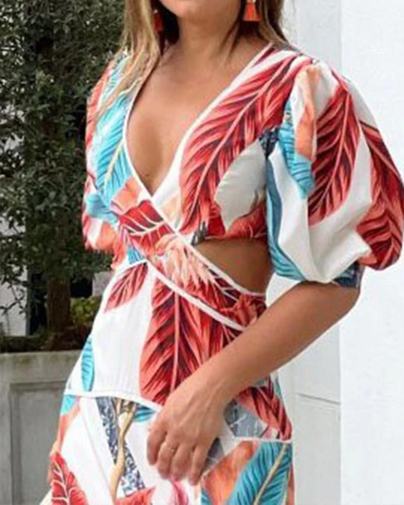 High-end Open Waist Print Dress