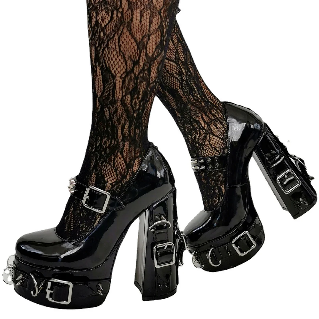 Women's Lolita Gothic rivets Y2K Hot Girl Sexy Platform High-Heeled Plus Size Heel Novameme