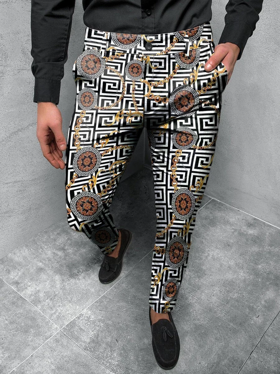 Casual Retro Abstract Chain Printed Men's Suit Pants