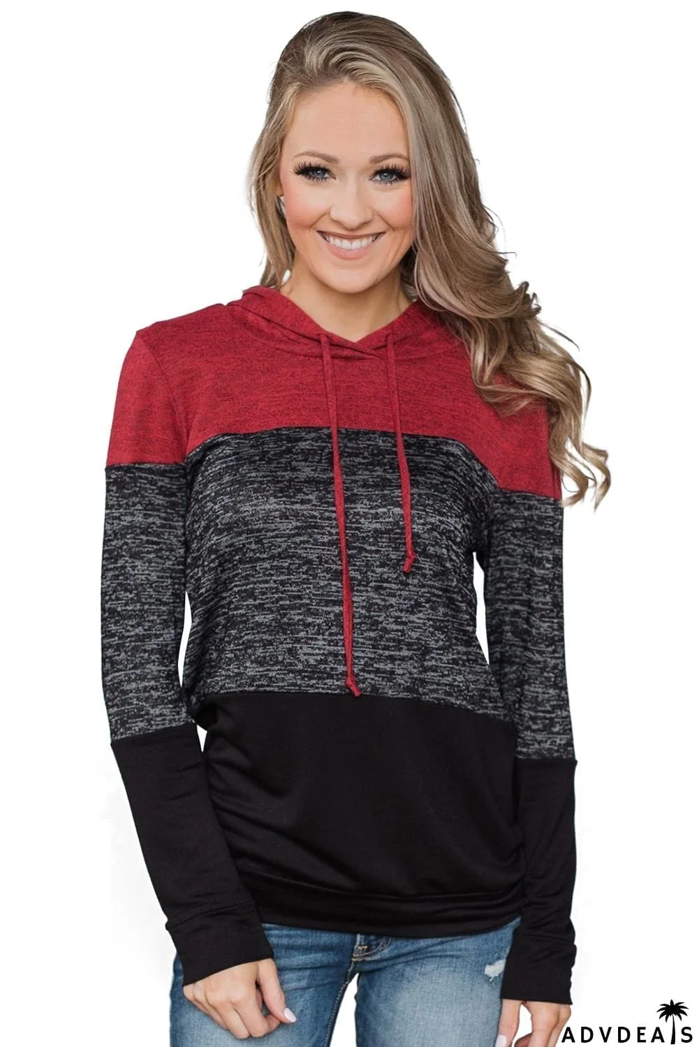 Color Block Long Sleeve Pullover Knit Hoodie
