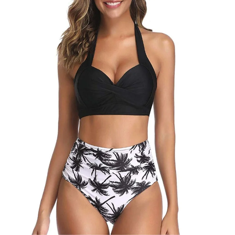 Summer Sexy Bikini Women Vintage Print High Waist Plus Size Two Pieces Swimming Swimsuit Female Push Up Skinny Swimwear